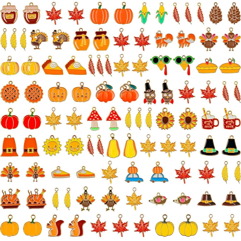 9160 110 Pcs Fall Charms for Jewelry Making Thanksgiving Pendants Enamel